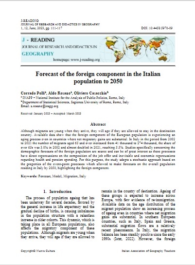 Cover  Forecast of the foreign component in the Italian population to 2050