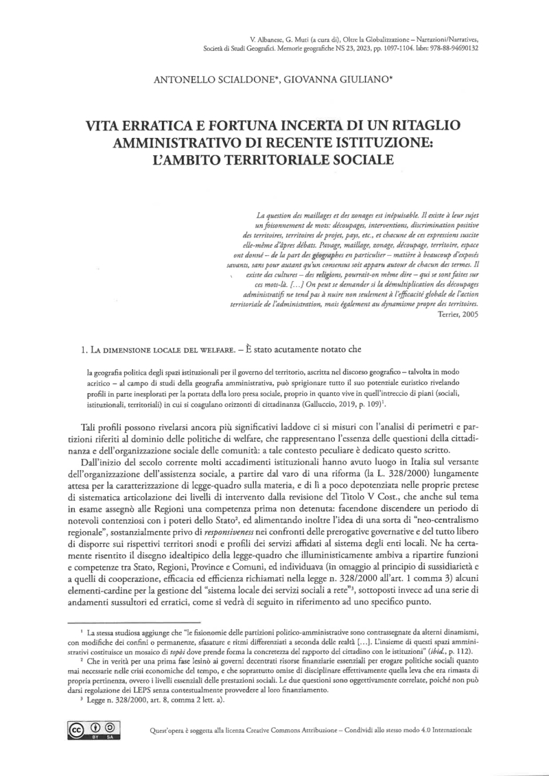 Copertina  Vita erratica e fortuna incerta di un ritaglio amministrativo di recente istituzione: l'ambito territoriale sociale