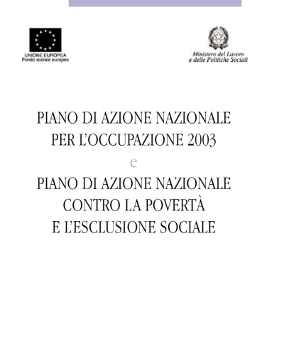 Cover  Piano di azione nazionale per l'occupazione 2003 e piano di azione nazionale contro la poverta e l'esclusione sociale 2003-2005